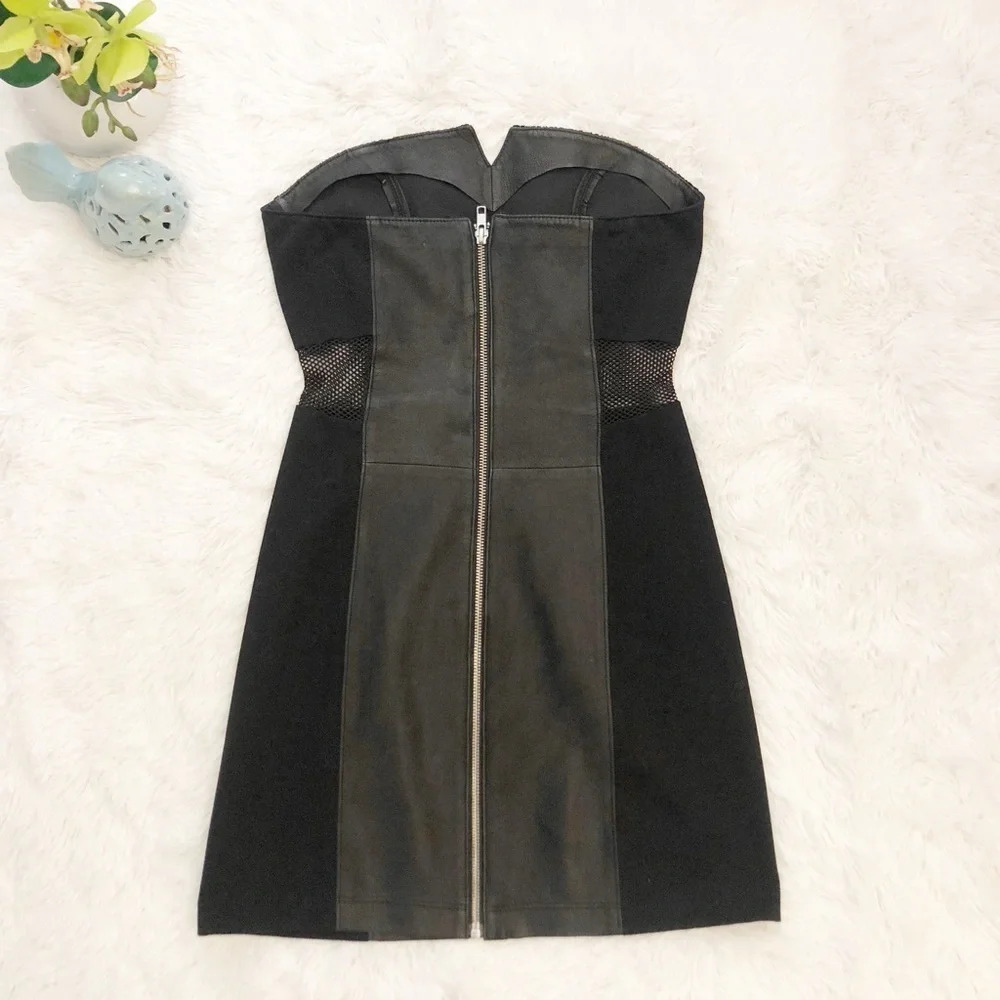 Veda | Black Leather Mesh Cutout Dress (Strapless) - Picture 5 of 8